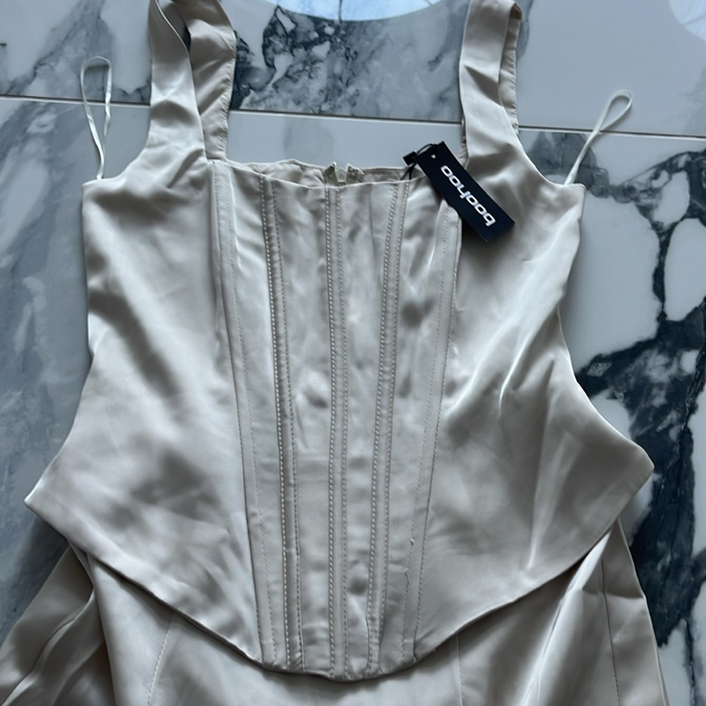Boohoo Cream Satin Mini Dress